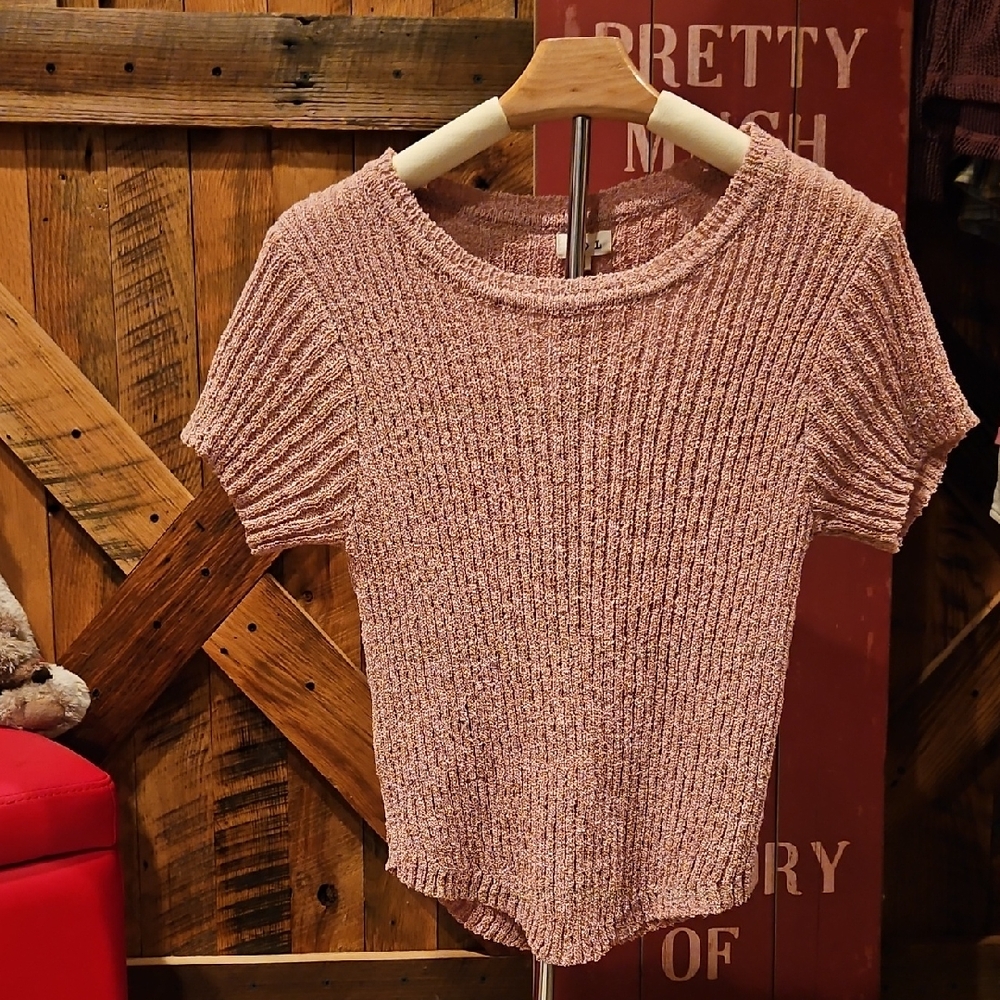 039 POL Pink Ribbed Knit Top